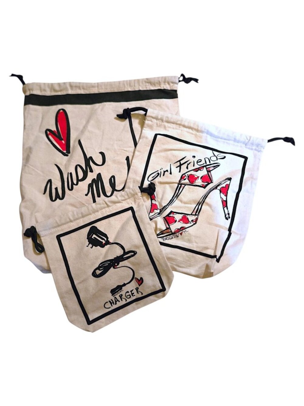 Brighton Pack Your Bags Travel Kit Set of 3 Cotton Canvas Drawstring Bags - Picture 2 of 13